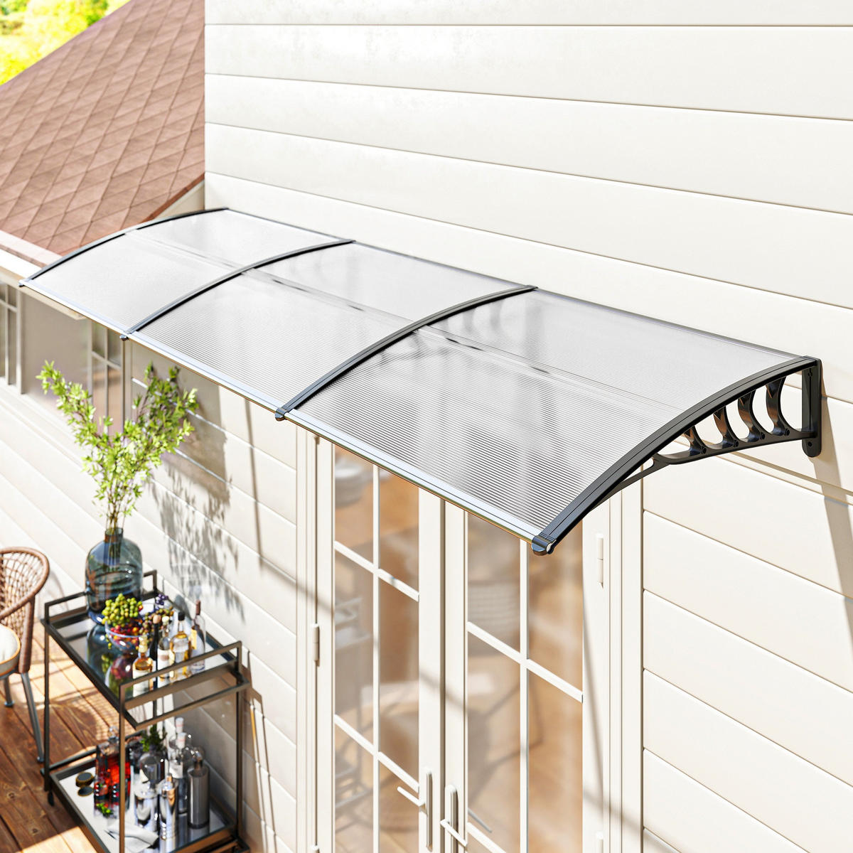 VORDACH DE-07502 mit UV-Schutz und Wandhalterung Weiß - Weiß, Kunststoff/Metall (295/23.5/90cm) - ComfortXL