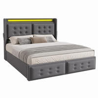 POLSTERBETT mit LED, USB-C und 4 Schubladen 180x200 cm Grau - Grau, Metall (180/200cm) - Meubliv