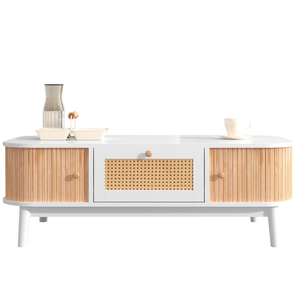 KONFERENČNÍ stolek 110/55/38,5 cm bílý a v dekoru dřeva z MDF s úložným prostorem - bílá, kompozitní dřevo (110/55/38.5cm) - OKWISH