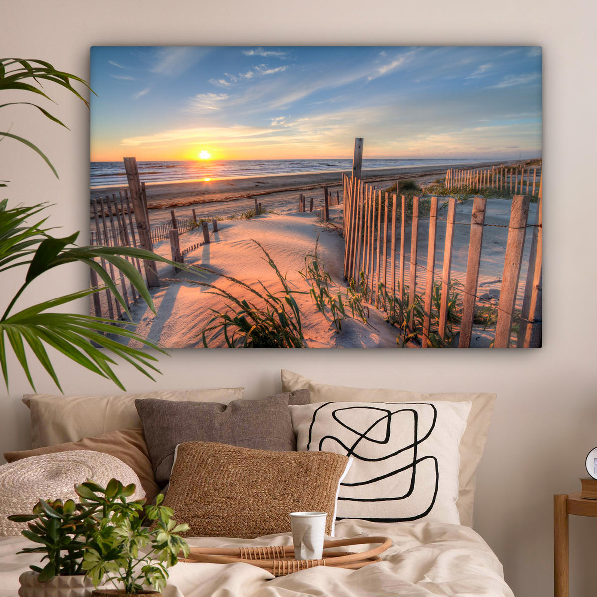 LEINWANDBILD Strand - Meer - Düne - Sonnenuntergang - Landschaft XXL 150x100 cm - Beige, Textil (150/100cm) - MuchoWow