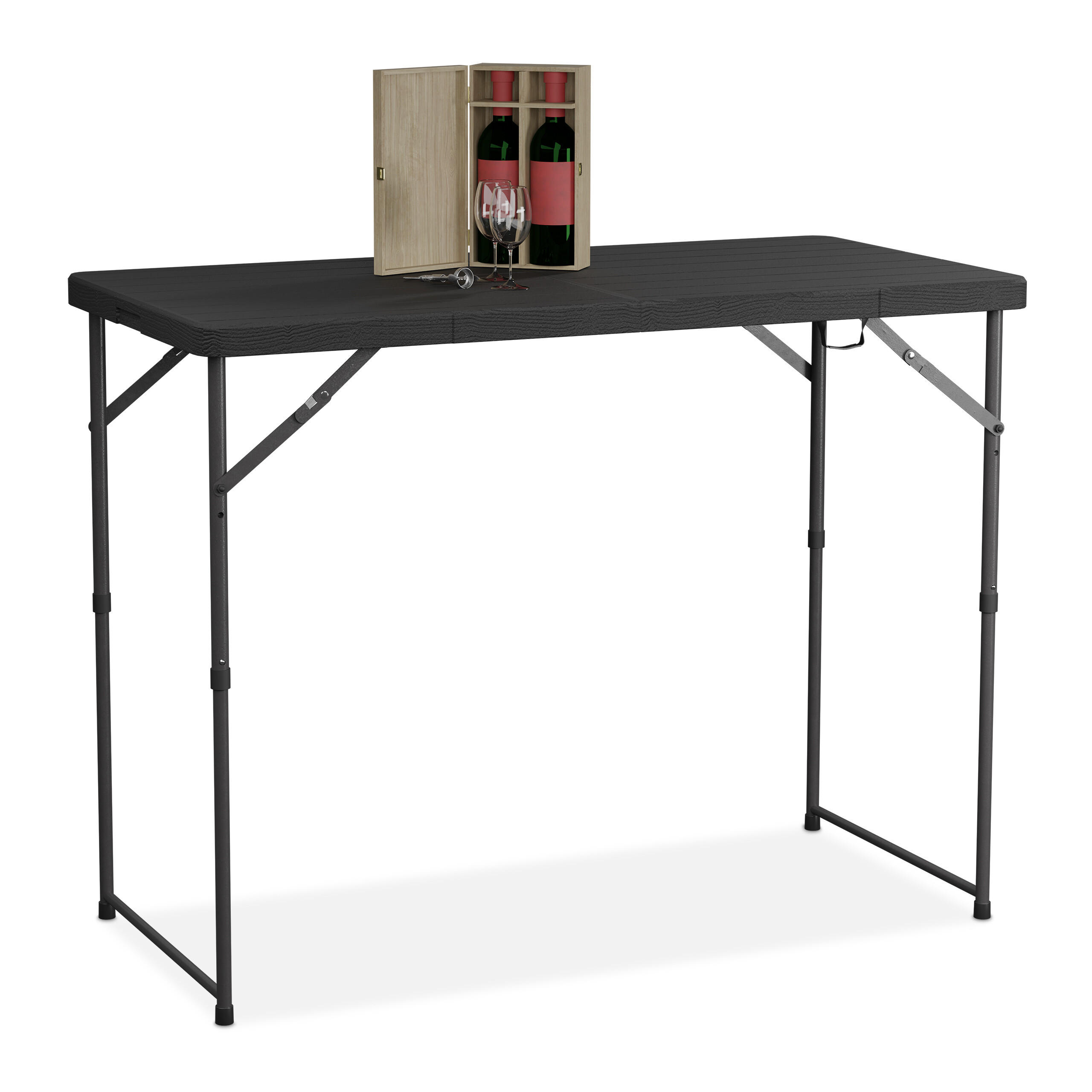 Relaxdays ZAHRADNÍ STŮL Černý skládací výškově nastavitelný 120x60 cm