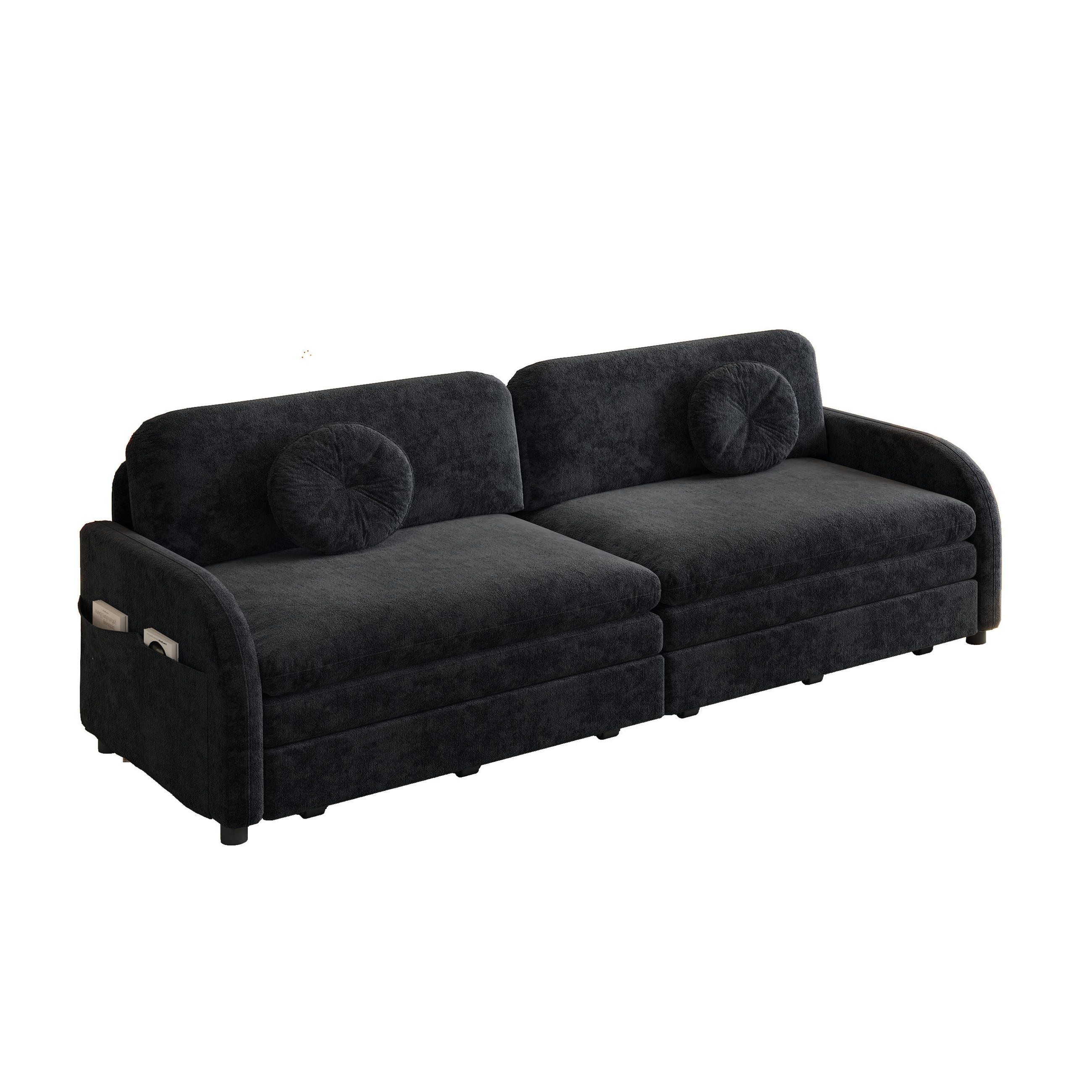 SCHLAFSOFA 3-in-1 ausziehbar 206 cm mit Stautaschen, DE-42862, Schwarz - Schwarz, Metall (206/90/84cm) - ComfortXL