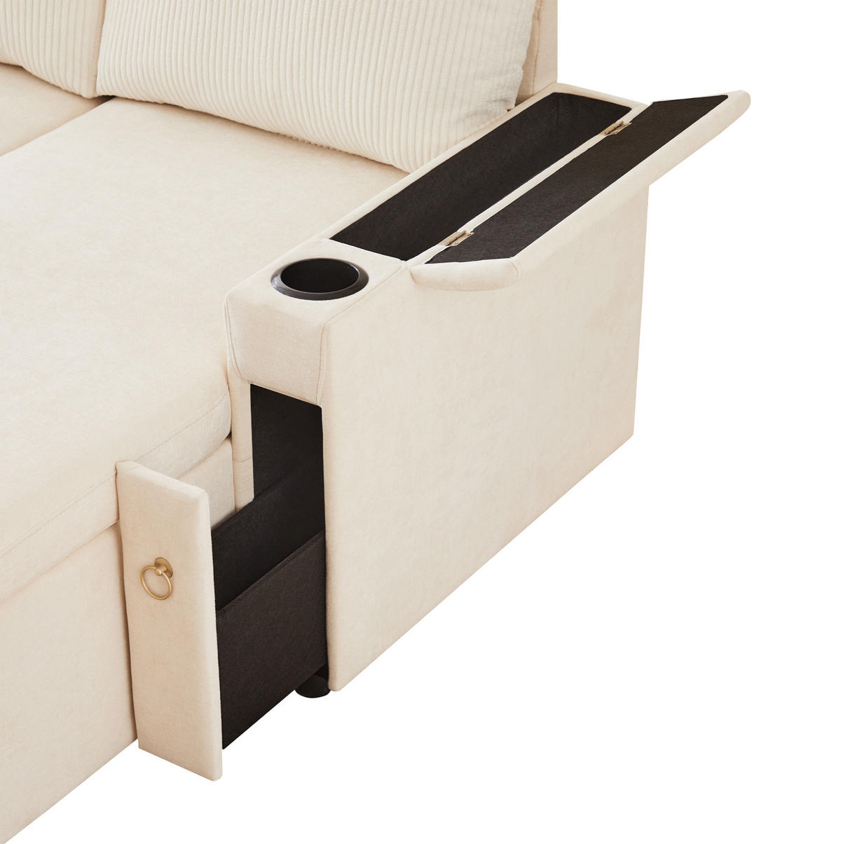 SCHLAFSOFA aus Chenille & Cord 272x131x84 cm in Beige mit Stauraum - Beige, Textil (272/84/131cm) - Modfu
