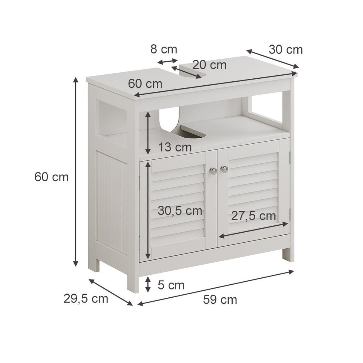 WASCHBECKENUNTERSCHRANK Riad Weiß 60 x 60 cm mit 2 Türen und offenem Fach - Weiß, Holzwerkstoff (60/60/30cm) - Vicco