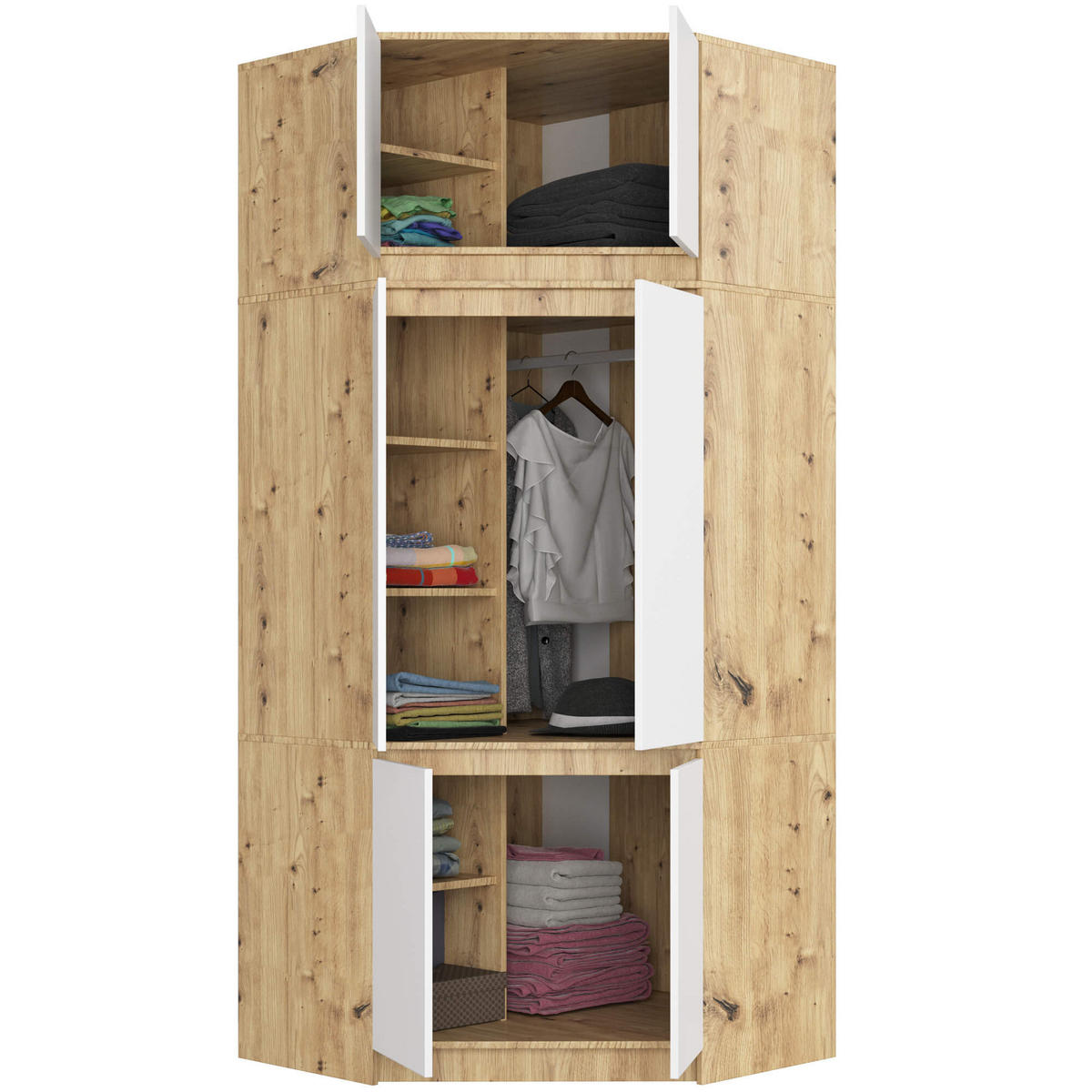 KLEIDERSCHRANK Eiche Artisan, Weiß 100x50x235 cm - Weiß/Eiche Artisan, Holzwerkstoff (100/235/50cm) - Akord