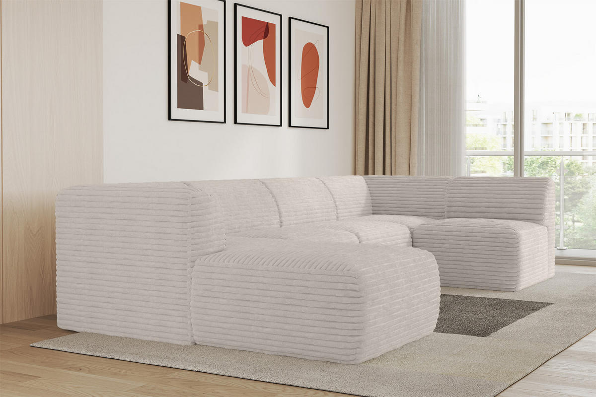 WOHNLANDSCHAFT Ottomane Links MOVO-L 345x180x78 cm Creme Cord - Creme, Holzwerkstoff/Kunststoff (345/78/180cm) - ALTDECOR