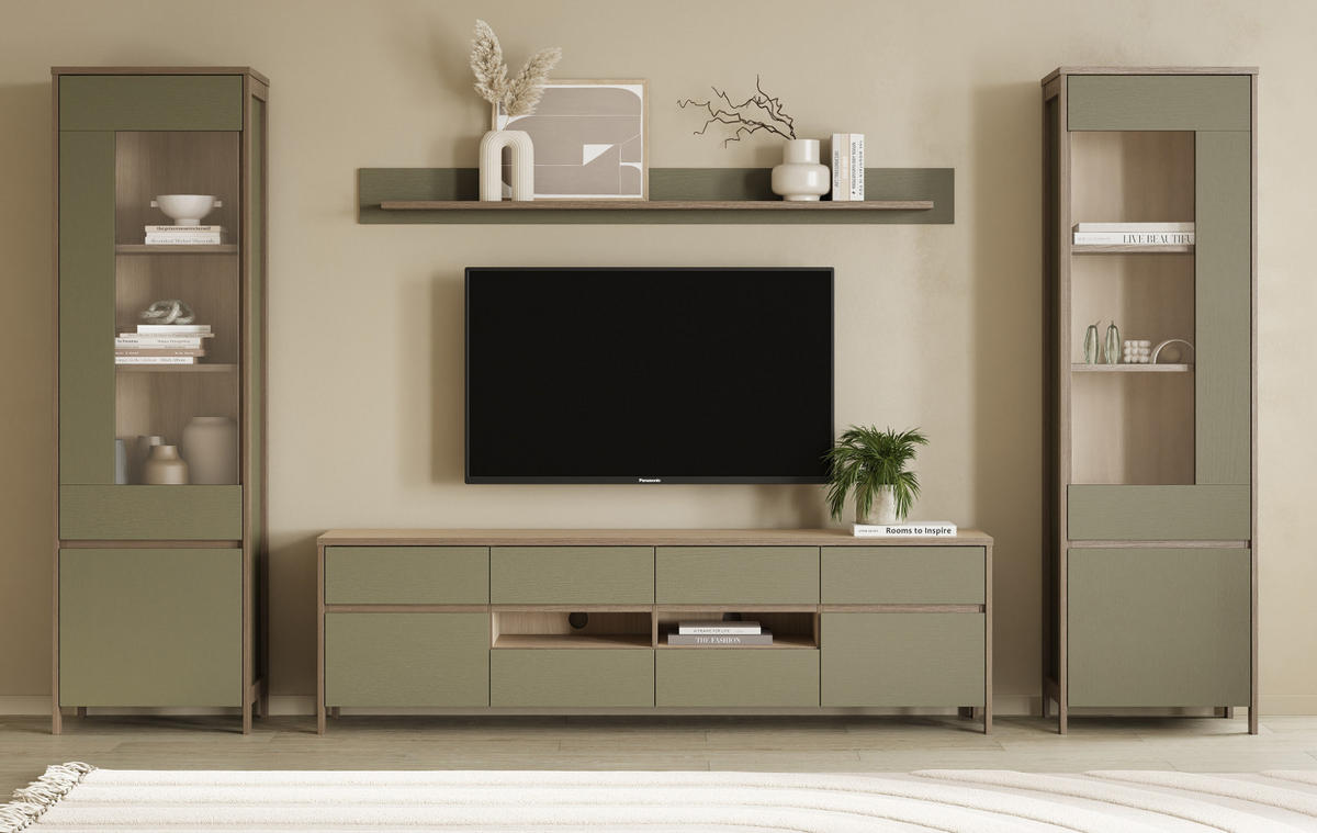 TV-LOWBOARD Salbei grün, Eiche, TV Unterteil skandinavisch 193 cm, Soft-Close - Salbeigrün/Eichefarben, Holzwerkstoff/Metall (193/58/39cm) - Furn.Design