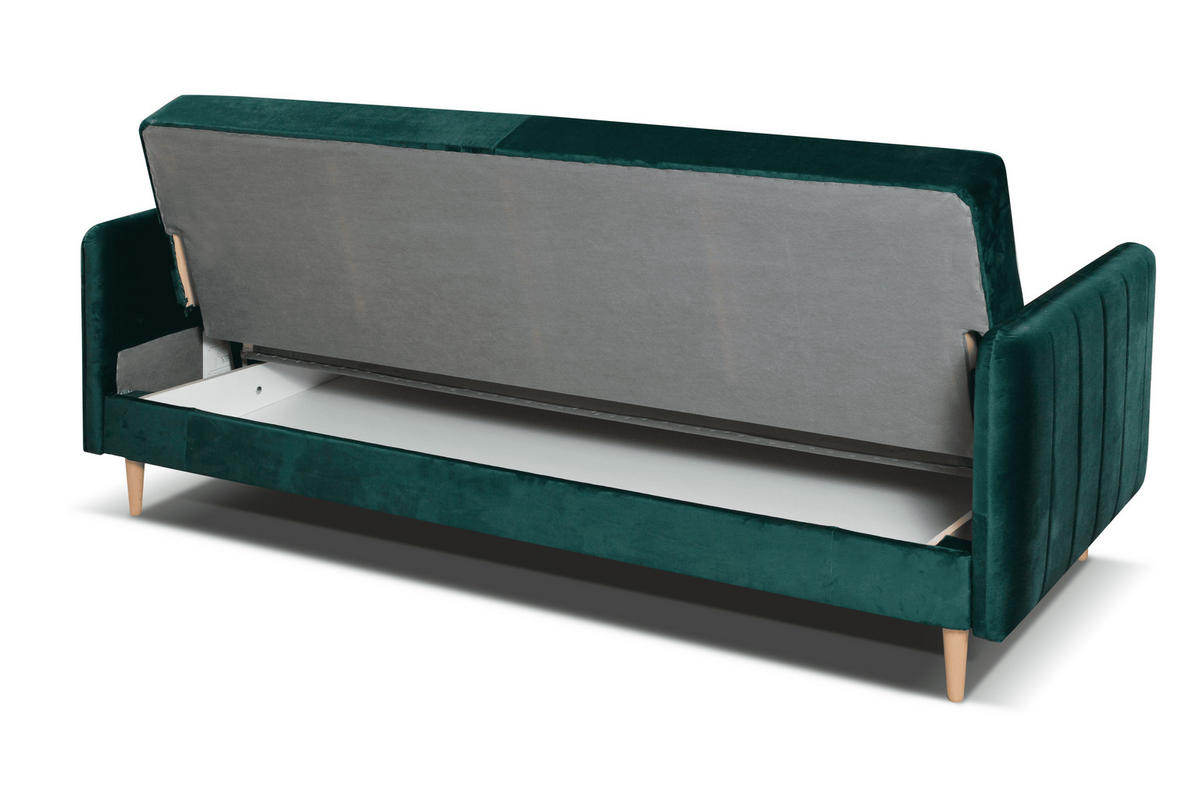 SCHLAFSOFA Vesto Flaschengrün Velours - Bettkasten - 207x93 cm - Waldgrün, Holz/Holzwerkstoff (207/93/93cm) - Ravio