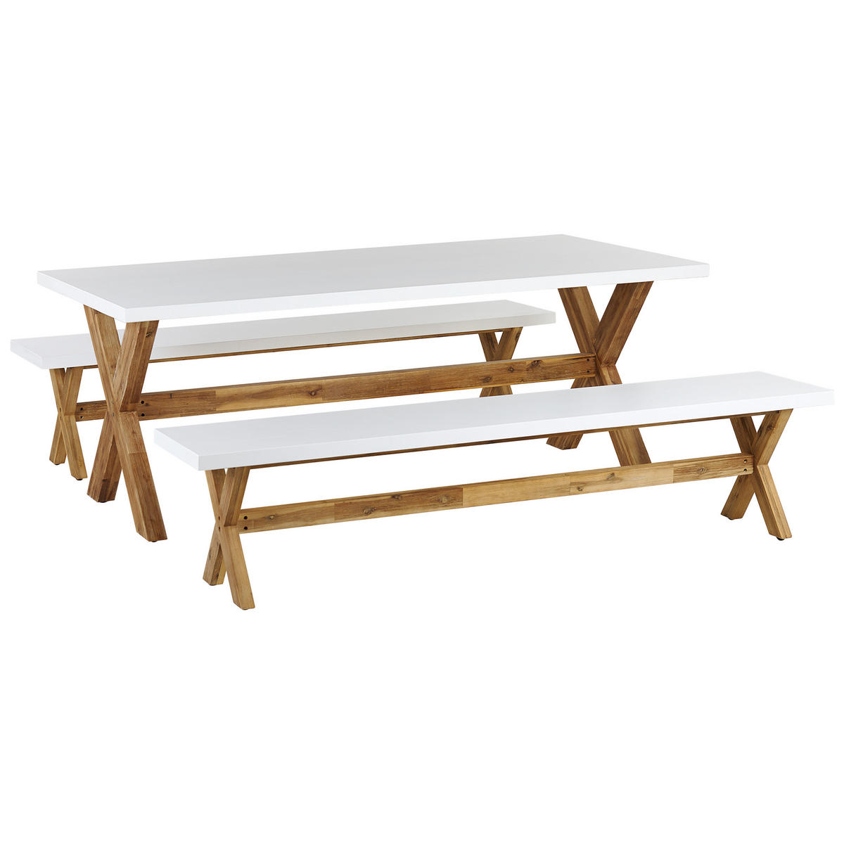GARTENMÖBEL SET 6-Sitzer Faserzement weiß 3-teilig Olbia - Hellbraun/Weiß, Stein - Beliani