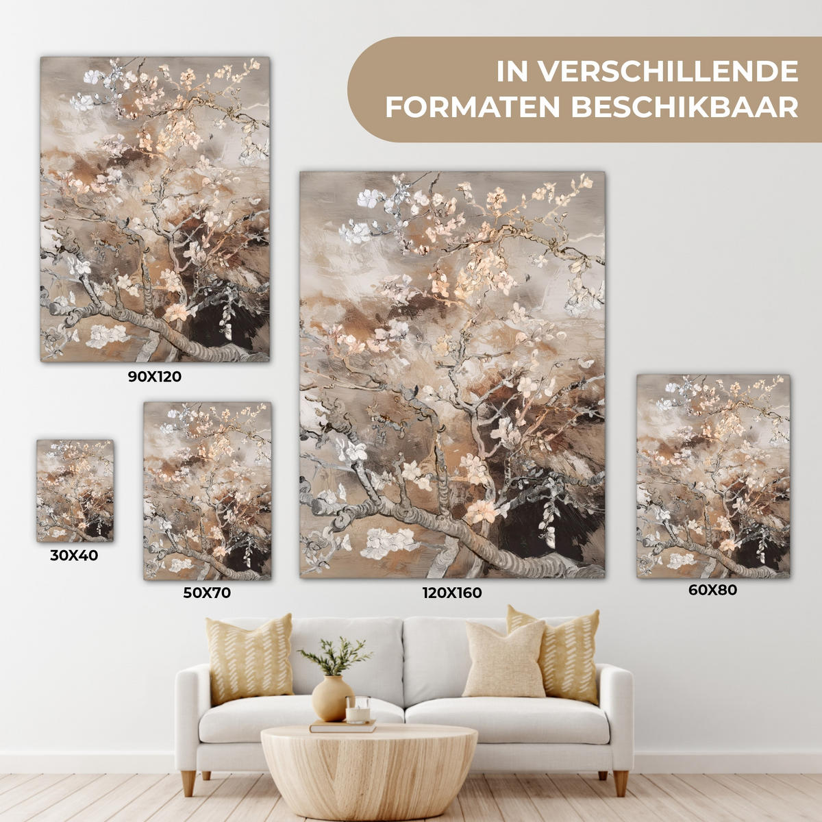 LEINWANDBILD Mandelblüte - Kunst - Van Gogh - Beige - Abstrakt 30x40 cm - Braun, Textil (30/40cm) - MuchoWow