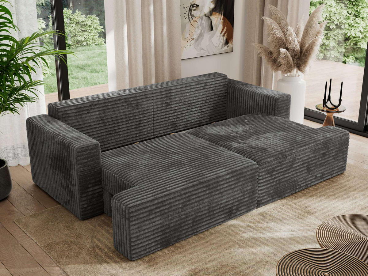 4-SITZER SOFA VIRELLA Dunkelgrau Cord - Dunkelgrau/Schwarz, Textil (240/88/115cm) - MKS
