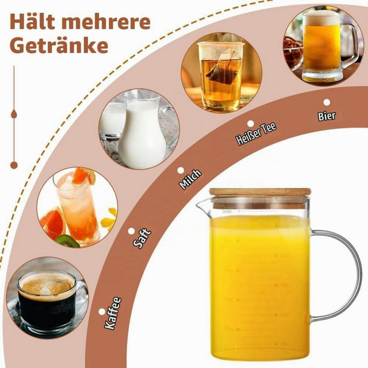 MESSBECHER Glas 1000 ml mit Bambusdeckel - Transparent, Glas (1L)