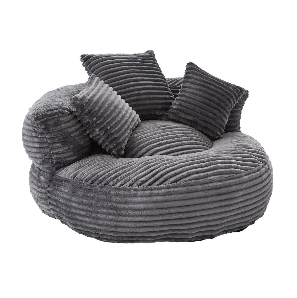 SITZSACK mit Rückenlehne und Armlehnen 108 x 108 cm Cord dunkelgrau - Dunkelgrau, Textil (108/52/108cm) - Meubliv