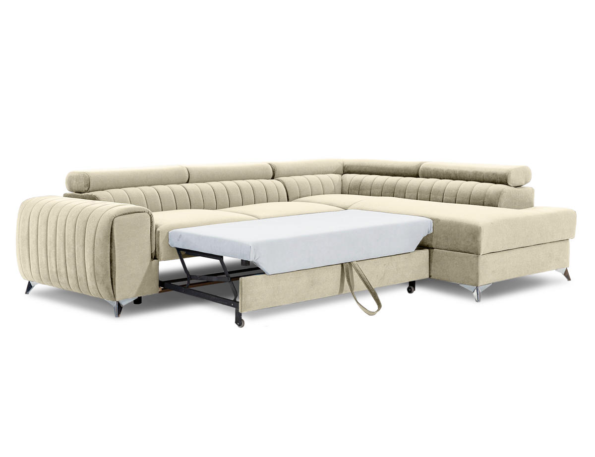 ECKSOFA Laurence mit Schlaffunktion & Bettkasten – 278 x 205 cm, verstellbare Kopfstützen - Beige, Kunststoff (278/205cm) - Wohnideebilder