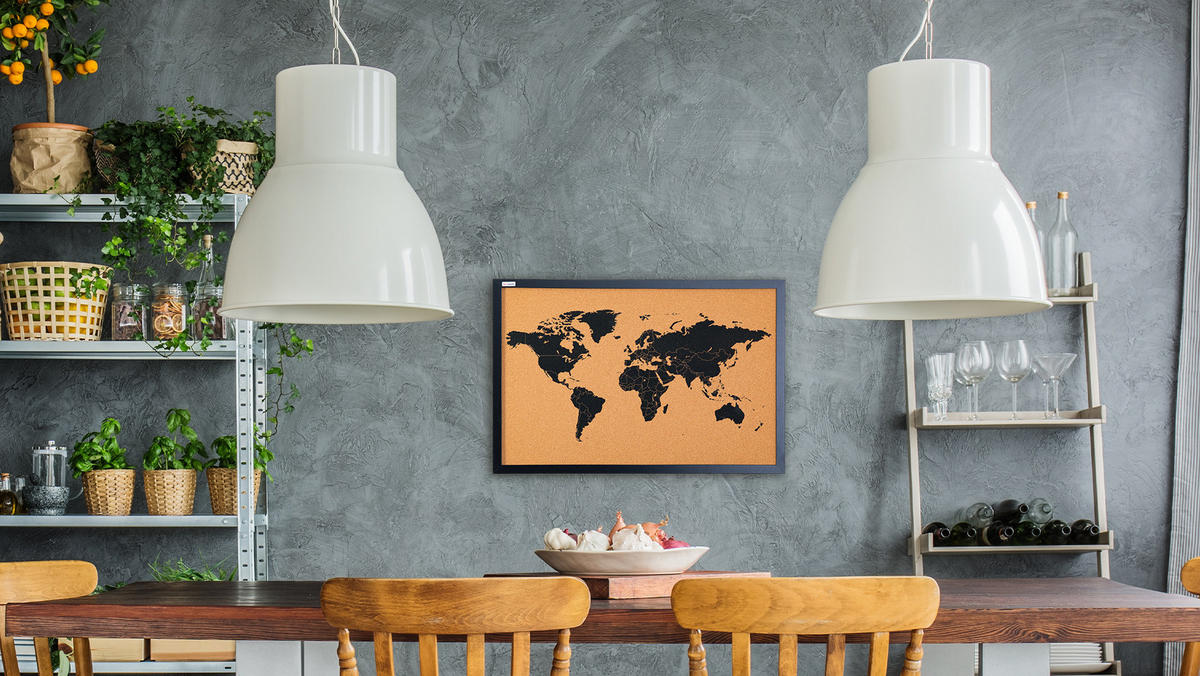 KORKTAFEL WELTKARTE, lackierter Holzrahmen, SCHWARZ, 60x40 cm - Braun, Holz (60/40/2cm) - ALLboards