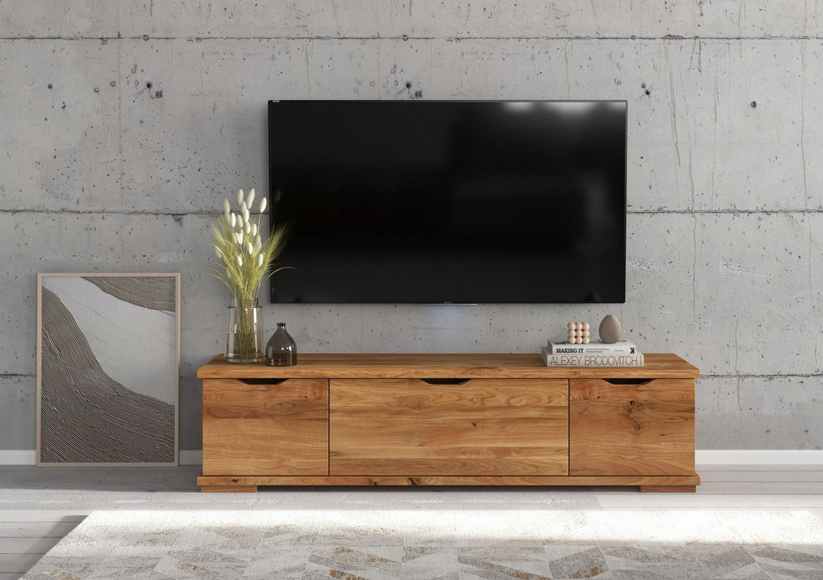 MASSIVHOLZ-TV-SCHRANK Arhus, Eiche - lackiert, Naturfarben - Eichefarben, Eichenholz/Holz (157.2/38.5/45cm) - Visby