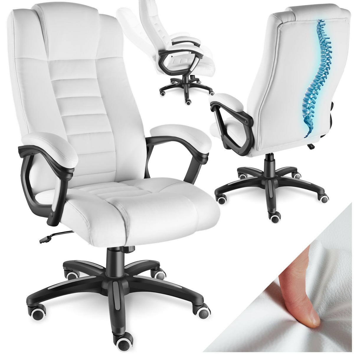 BÜROSTUHL Mafz, einstellbare Wippfunktion, weiß - Weiß, Textil (49/50/52cm) - tectake