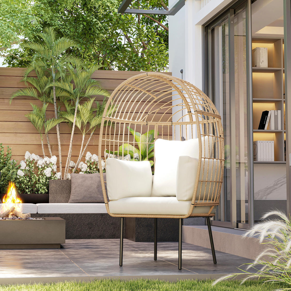 RATTANSESSEL DE-06740 mit abnehmbarem Kissen & Polster Beige - Beige, Kunststoff/Metall (80/155/95cm) - ComfortXL