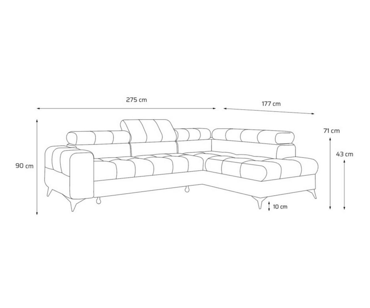ECKSOFA PUDDING S Rechts mit Schlaffunktion 125x195 Velours Dunkelgrau - Dunkelgrau/Schwarz, Holz/Textil (275/177cm) - Muffo