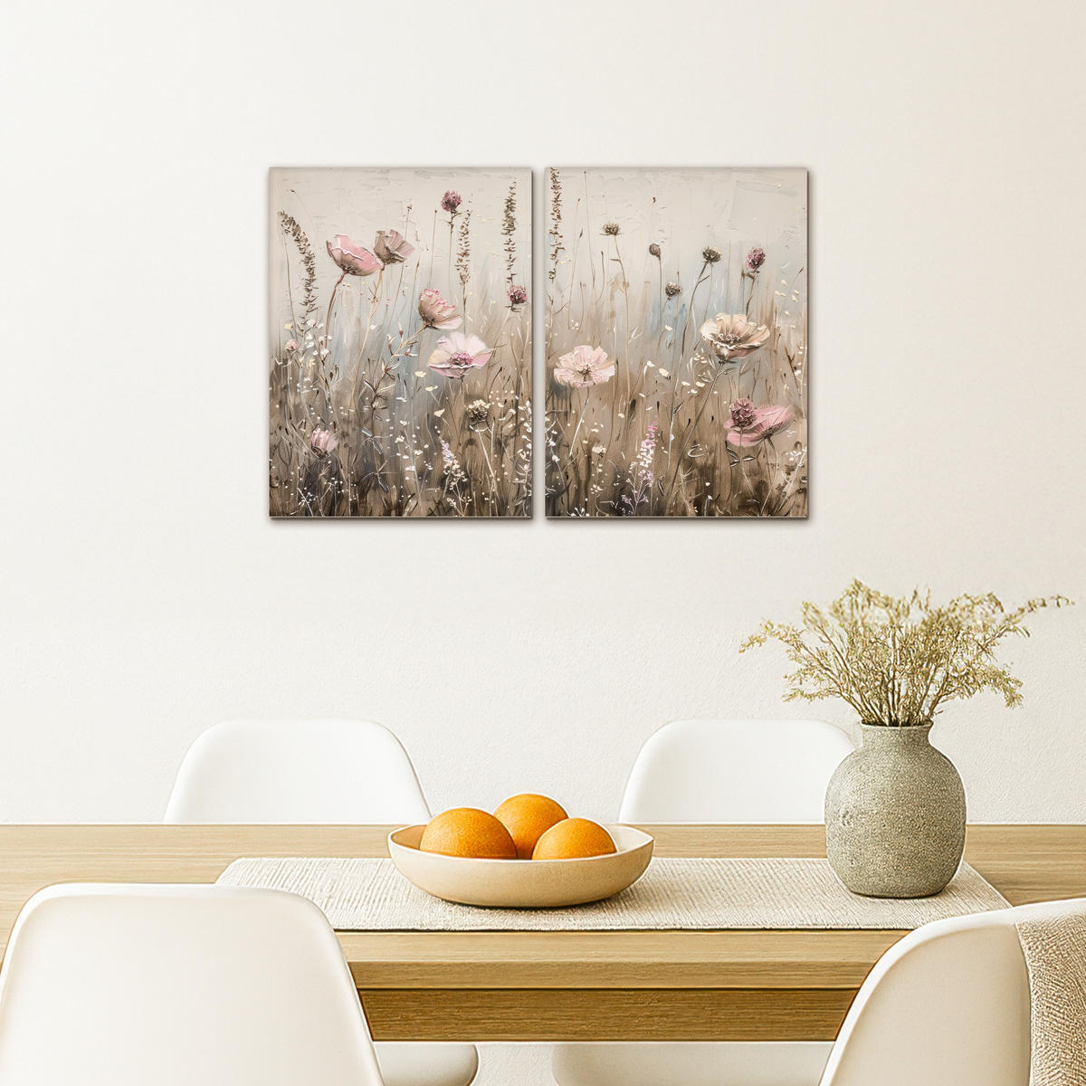 LEINWANDBILD 2er Set Blumen - Beige - Modern - Rosa 60x40 cm - Ecru, Textil (60/40cm) - MuchoWow