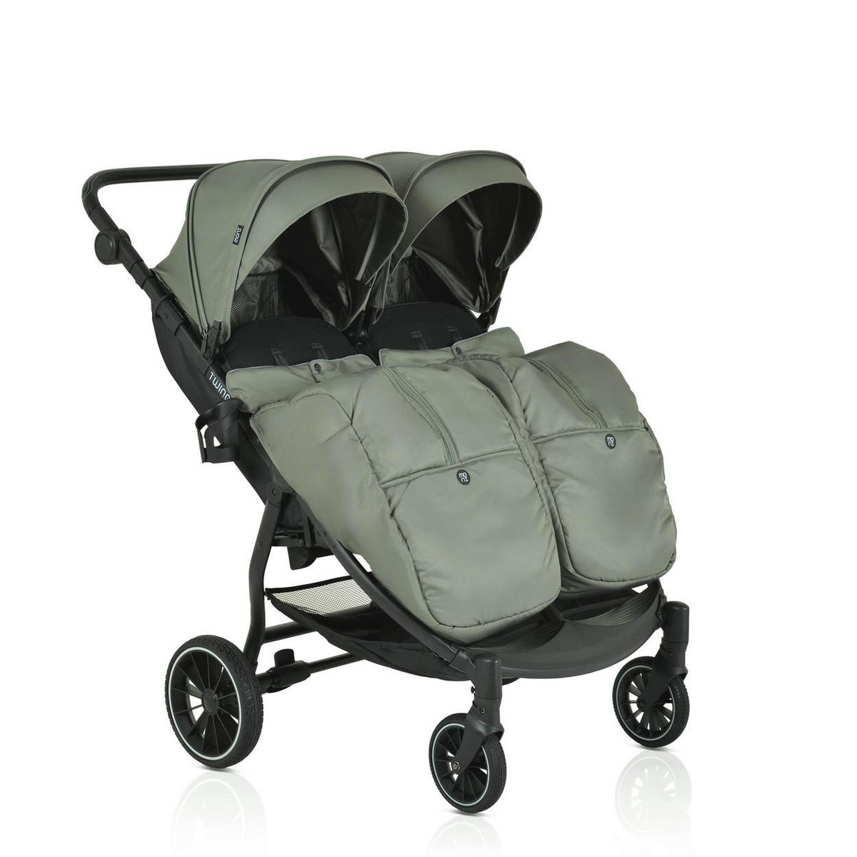 GESCHWISTERKINDERWAGEN TwinGo grün Getränkehalter, Fußabdeckung, Hinterradbremse - Grün, Textil/Metall (102/78/106cm) - Moni