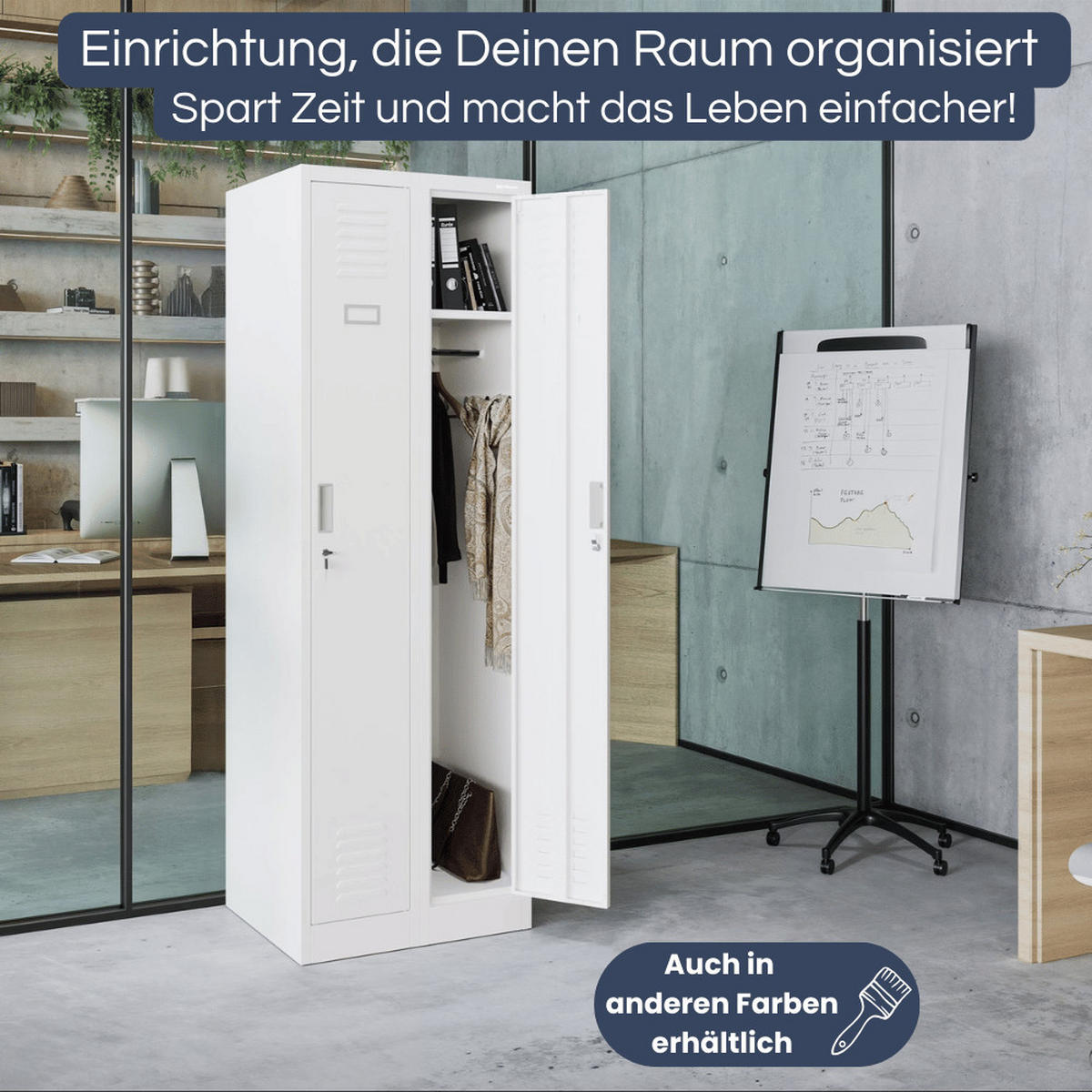 UMKLEIDESCHRANK Spind WIEN 2 Abteile 180x60x50cm Weiß - Weiß, Metall (60/180/50cm) - DELUKE