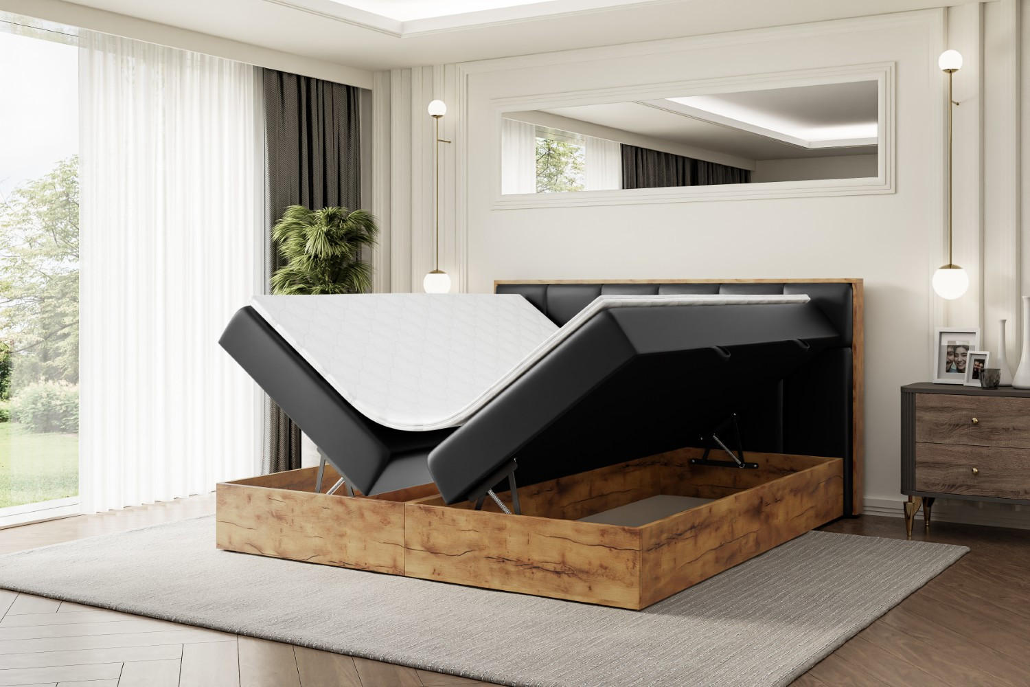 Thumbnail - Altdecor Boxbett, Schwarz, Holzwerkstoff, Höhe ca. 20 cm, 140x200 cm, Schlafzimmer, Betten, Boxspringbetten