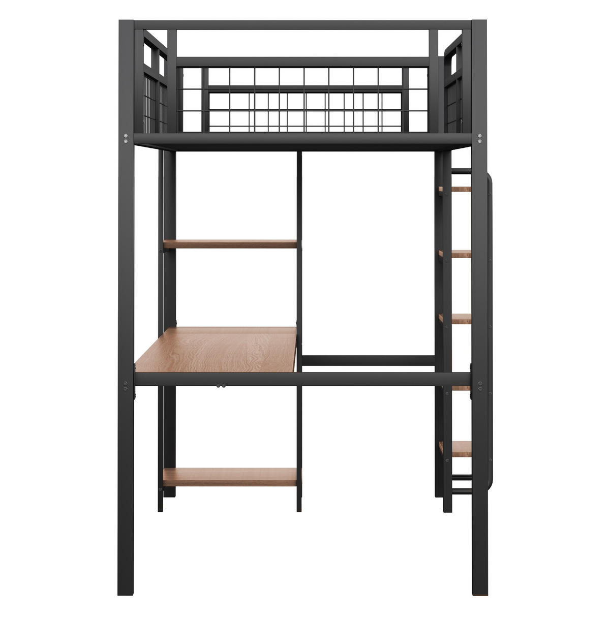 HOCHBETT 90/200 cm mit Schreibtisch, Regalen, Sicherheitsleiter und Metallgitter, Schwarz - Schwarz, Metall (90/200cm) - Redom