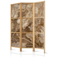 PARAVENT Japanischer 3-tlg 135x172 cm Retro Pflanzen - Braun, Holz/Textil (135/172/3cm) - Muralo
