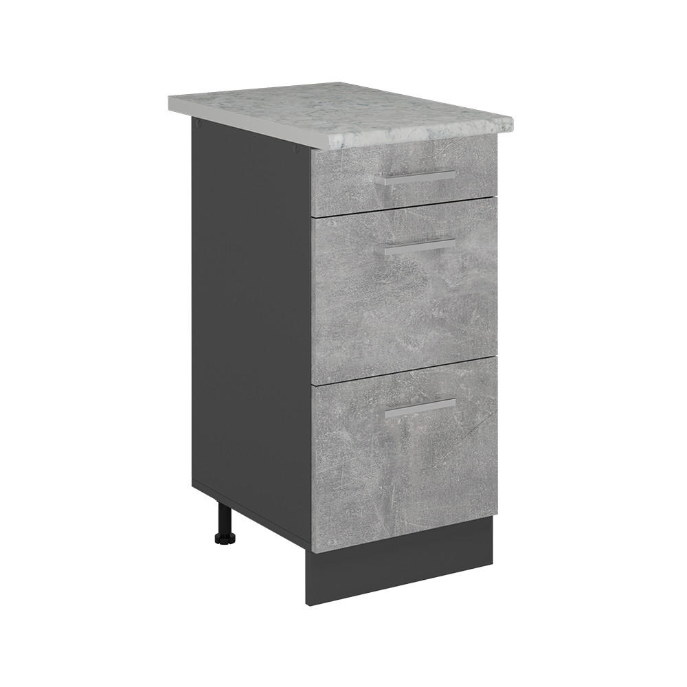 KÜCHENUNTERSCHRANK R-Line Beton 40 cm mit Schubladen, AP Marmor - Schieferfarben/Anthrazit, Holzwerkstoff (40/81.6/60cm) - Vicco