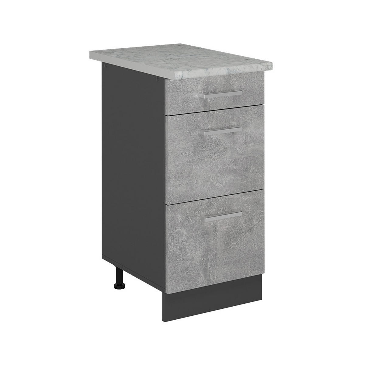 KÜCHENUNTERSCHRANK R-Line Beton 40 cm mit Schubladen, AP Marmor - Schieferfarben/Anthrazit, Holzwerkstoff (40/81.6/60cm) - Vicco