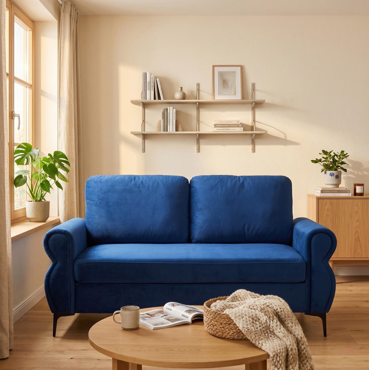 SOFA kompakt 173,5 cm Stoff Blau - Blau, Holzwerkstoff (173.5/92/81cm) - Meubliv