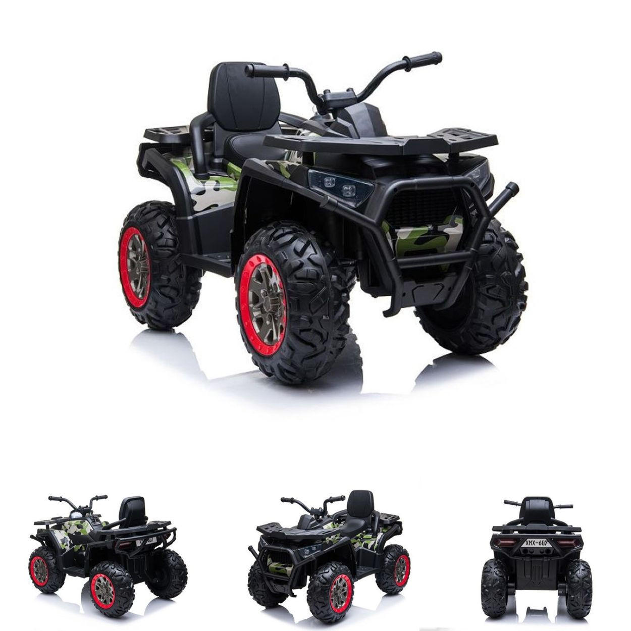 KINDER ELEKTROQUAD 5767 dunkelgrün 12V 7Ah Akku, Stoßdämpfer, USB-Anschluss, MP3-Anschluss, Musikfunktion - Grün, Kunststoff (111/65/73cm) - Es-Toys