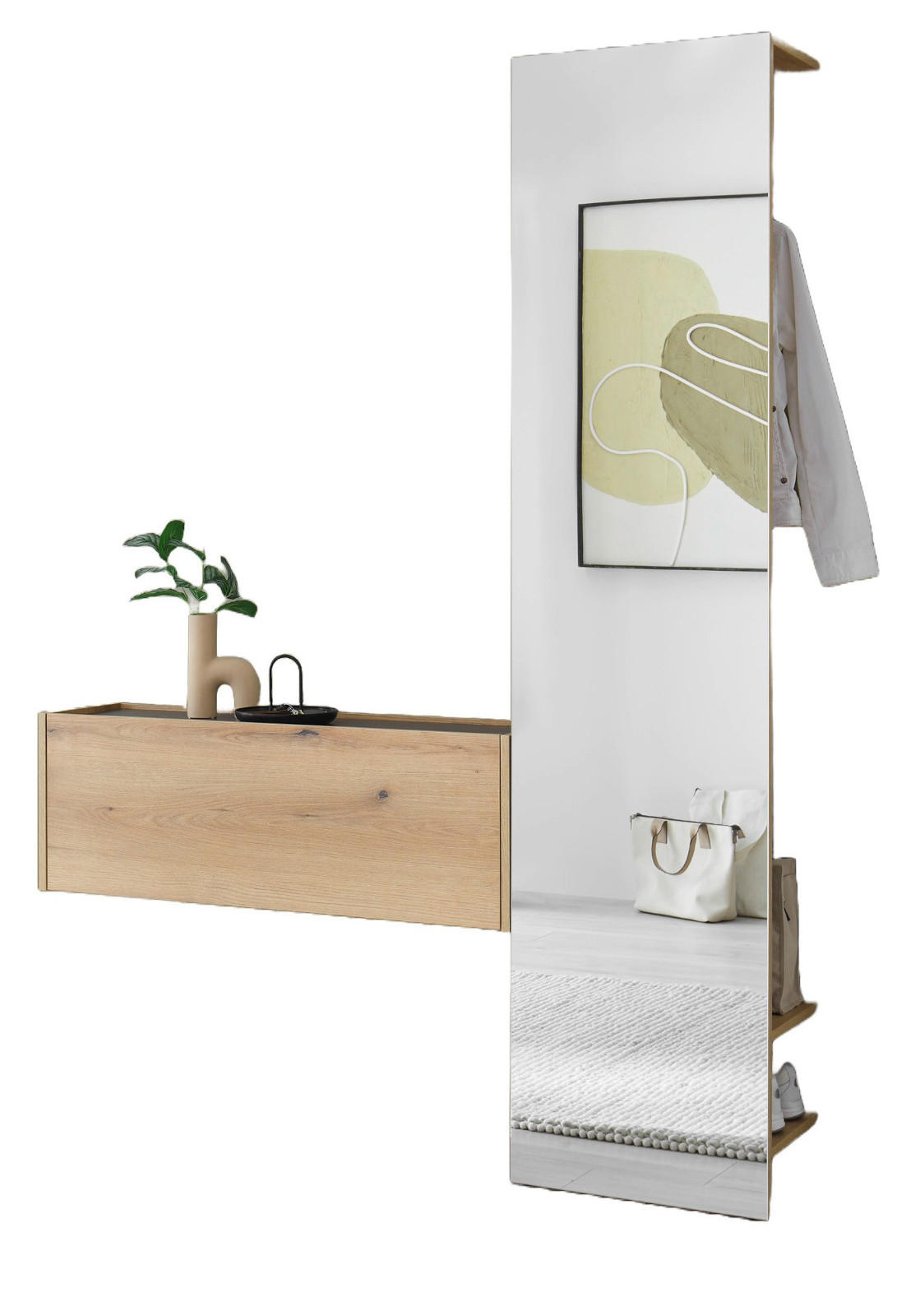 GARDEROBEN-SET 2-teilig Evoke Eiche, grau 150 cm, Garderobenkombination mit Spiegel - Eichefarben/Grau, Glas/Holzwerkstoff (150/200/30cm) - Furn.Design