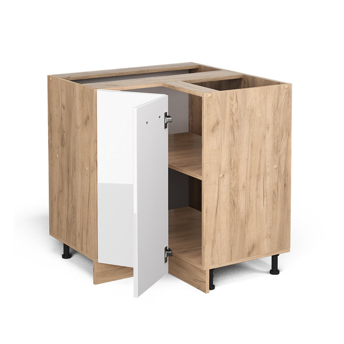 ECKUNTERSCHRANK R-Line Weiß Hochglanz 75.6 cm AP Marmor - Honigeiche/Weiß Hochglanz, Holzwerkstoff (75.6/81.6/60cm) - Vicco