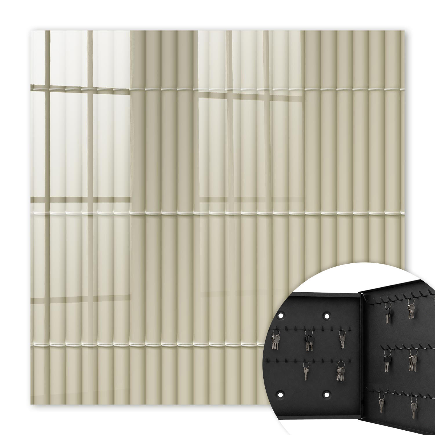 SCHLÜSSELBOX Schwarz 30x30 cm- Türöffnung nach rechts - Beige Streifen - Beige, Metall (30/30/5cm) - TULUP