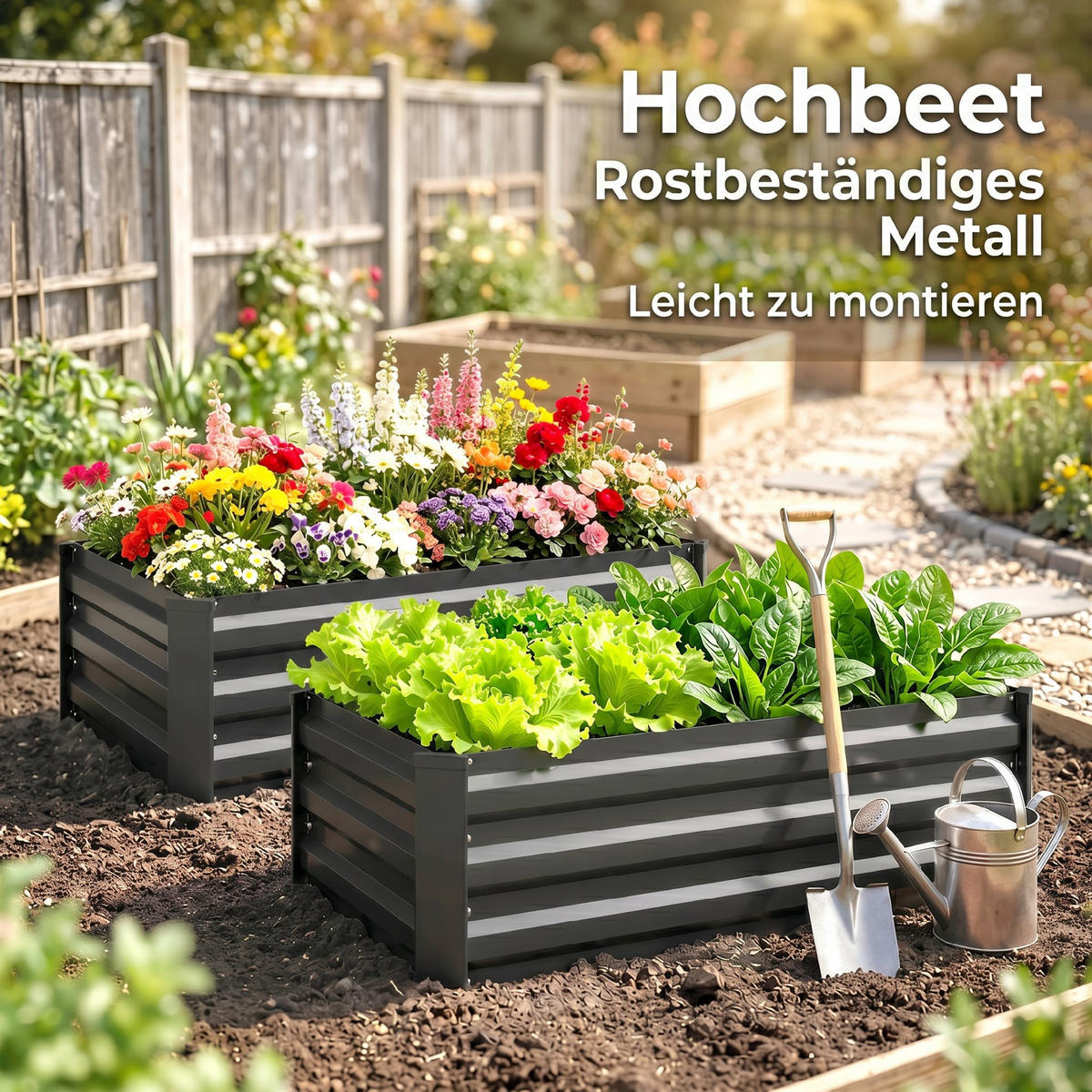 HOCHBEET DE-05271 2er-Set, offener Boden, Stahl Dunkelgrau - Dunkelgrau, Metall (100/30/60cm) - ComfortXL