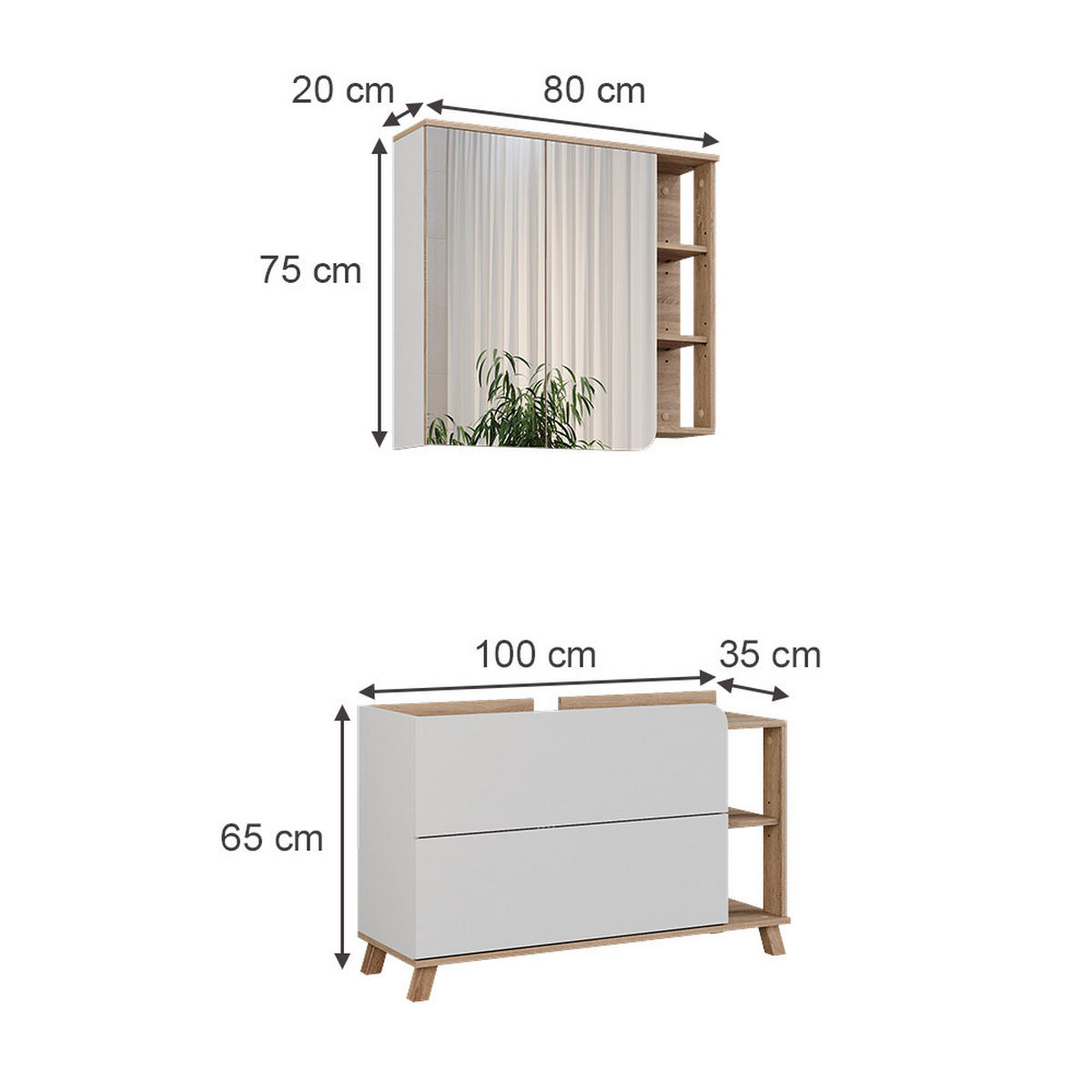 KOUPELNOVÝ NÁBYTEK Karen Sonoma/bílá - bílá/Sonoma dub, kompozitní dřevo (100/65/35cm) - Vicco