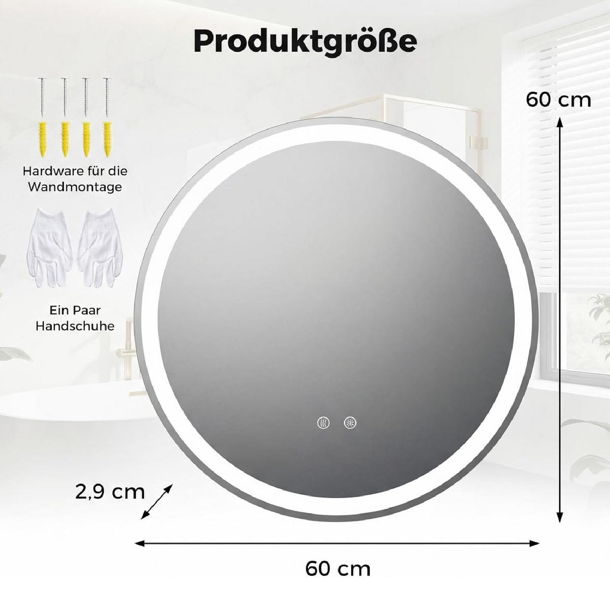 BADSPIEGEL rund silber - Silberfarben, Glas (60/60/2.9cm) - COSTWAY