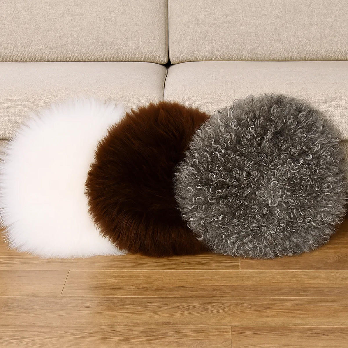 SITZKISSEN Schaffell rund 40 cm Weiß Braun Grau - Braun, Fell (40/40cm) - Provellus