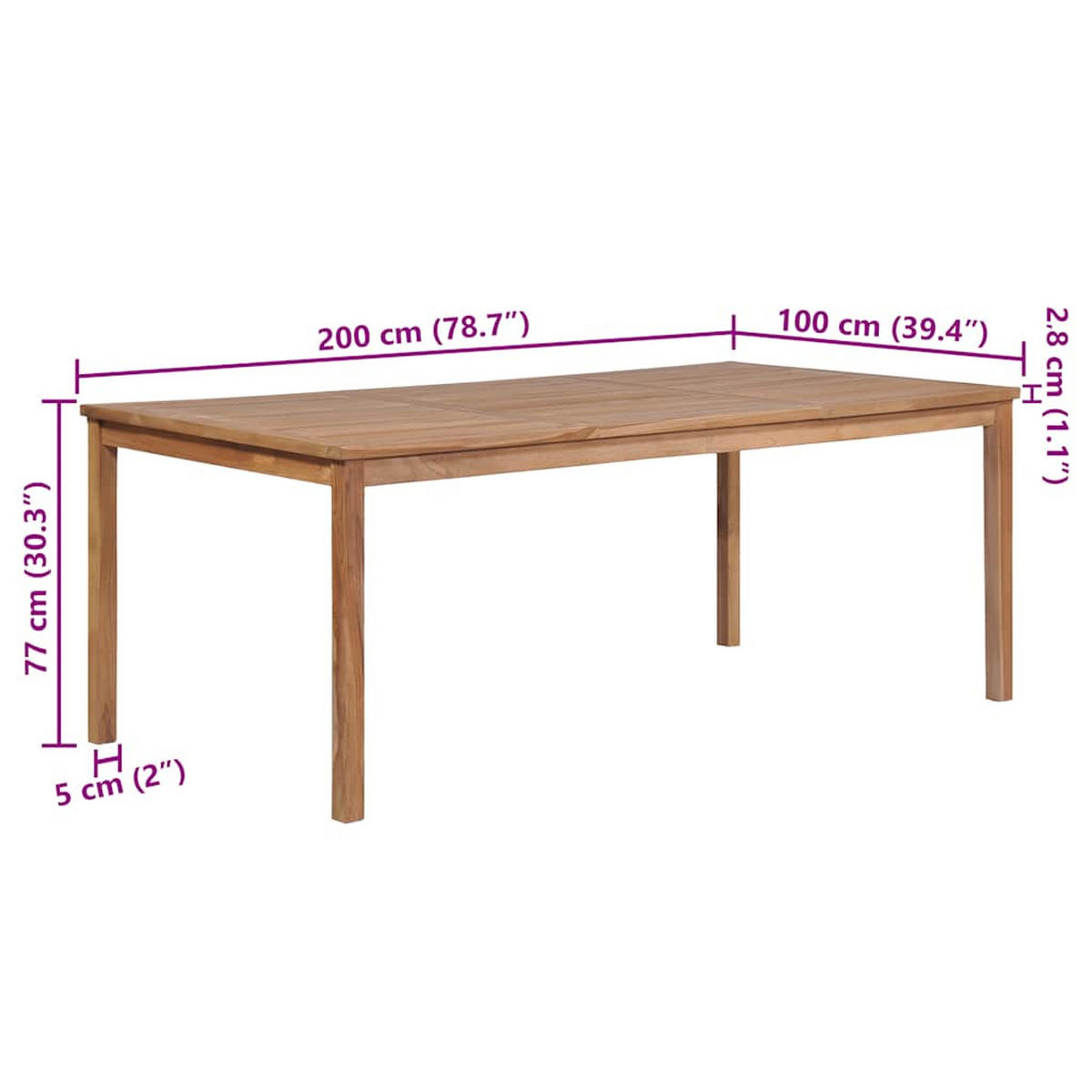 GARTENTISCH 200/100/77 Cm Massivholz Teak - Naturfarben, Holz (100/200/77cm) - vidaXL