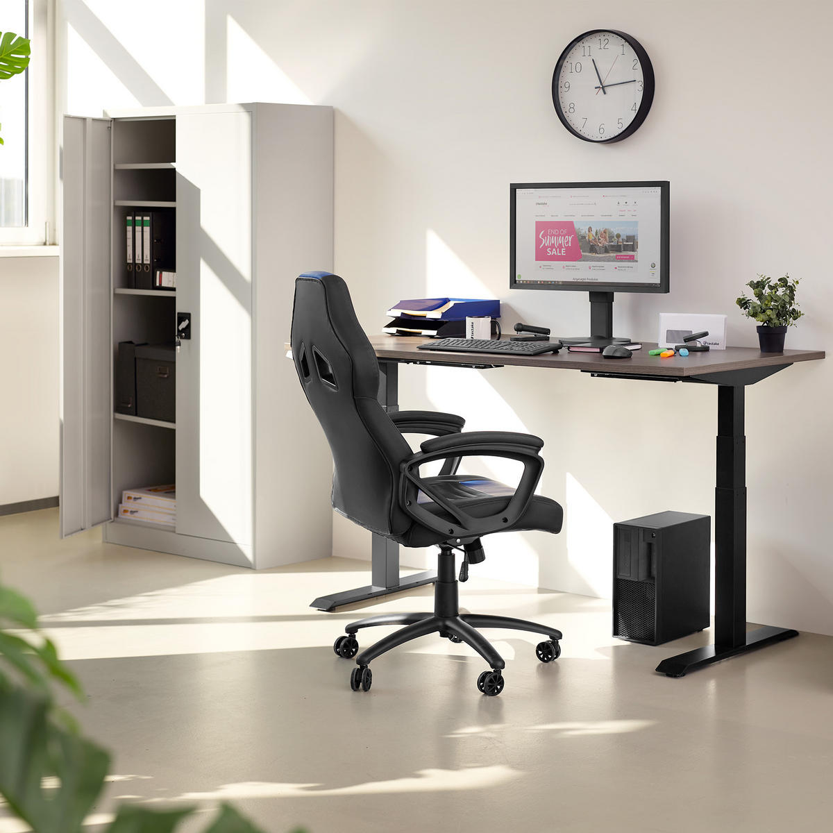 AKTENSCHRANK 2er Set ,180 x 90 x 40 cm,schwarz - Schwarz, Metall (90/180/40cm) - tectake