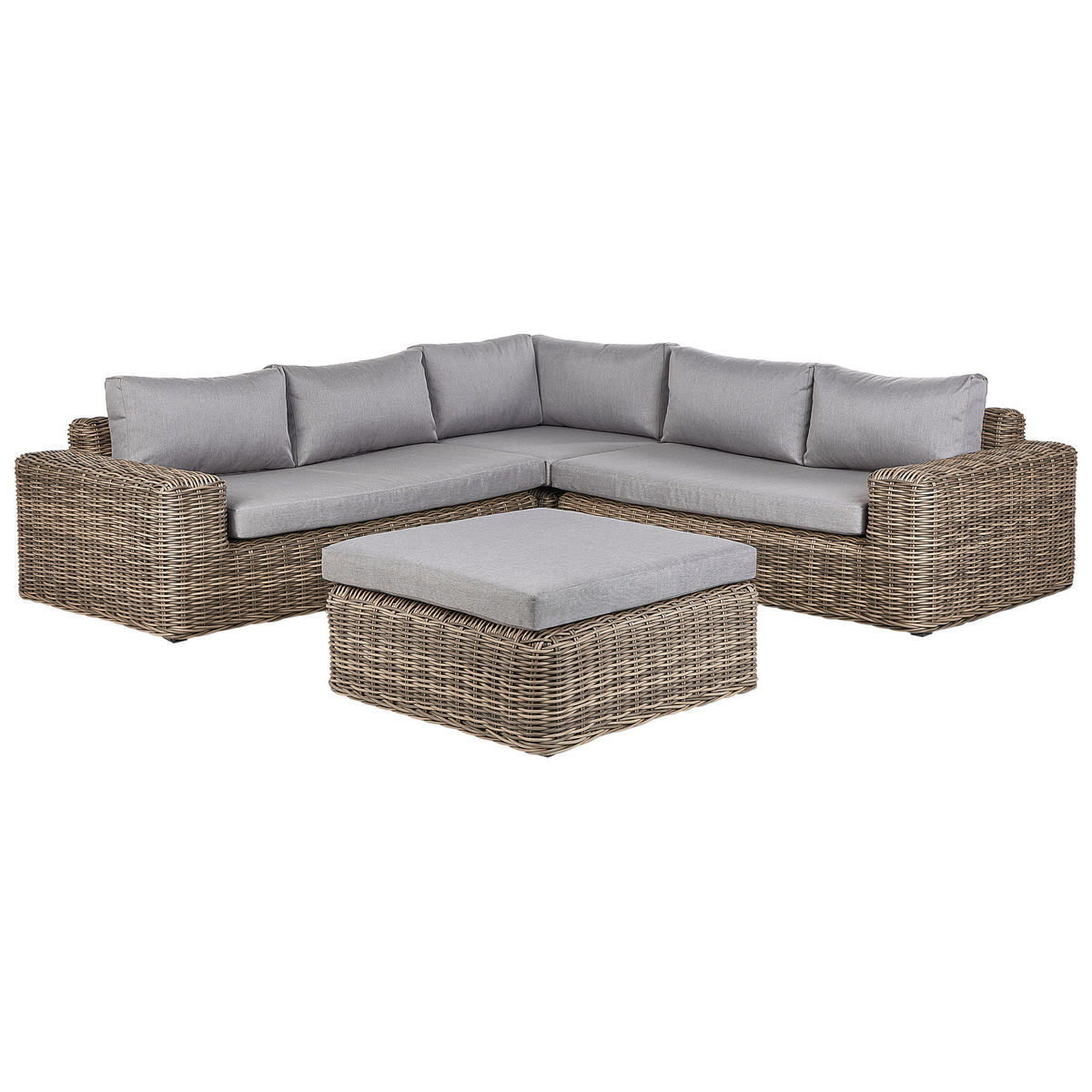 LOUNGE-SET 6-Sitzer PE Rattan Hellbraun Palermo - Braun/Grau, Kunststoff - Beliani