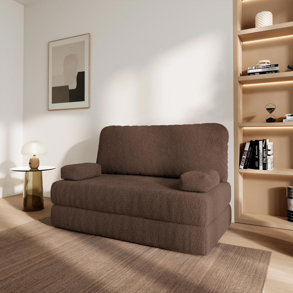 POHOVKA z pěny KESTE s funkcí spaní Buklé látka Hnědá - hnědá, textil (140/86/60cm) - MASSENO