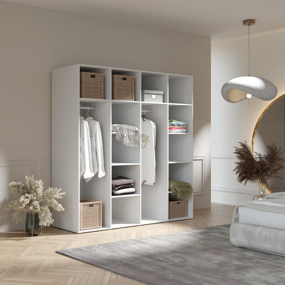 DREHTÜRENSCHRANK Napoli 4D 200 Eiche Cremona (schwarzer oder goldener Griff) - Eichefarben/Silberfarben, Holzwerkstoff/Kunststoff (200/35/60cm) - mzm24