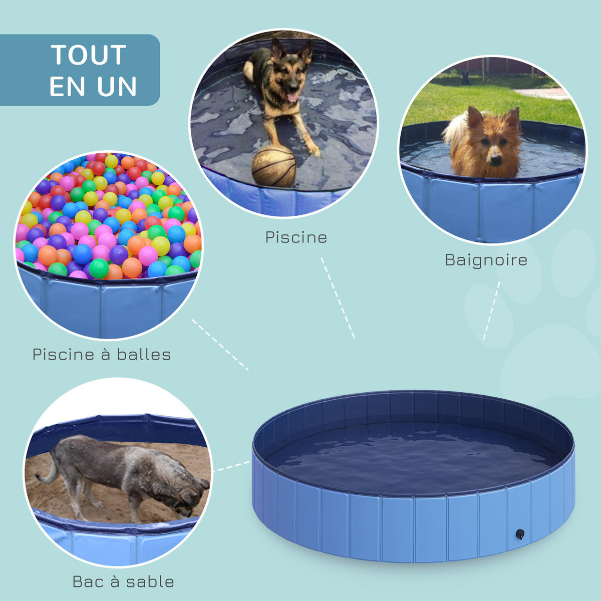 POOL DE-18958 klappbar, rutschfester Boden, Ø120 cm Blau - Blau, Kunststoff (120/30/120cm) - ComfortXL