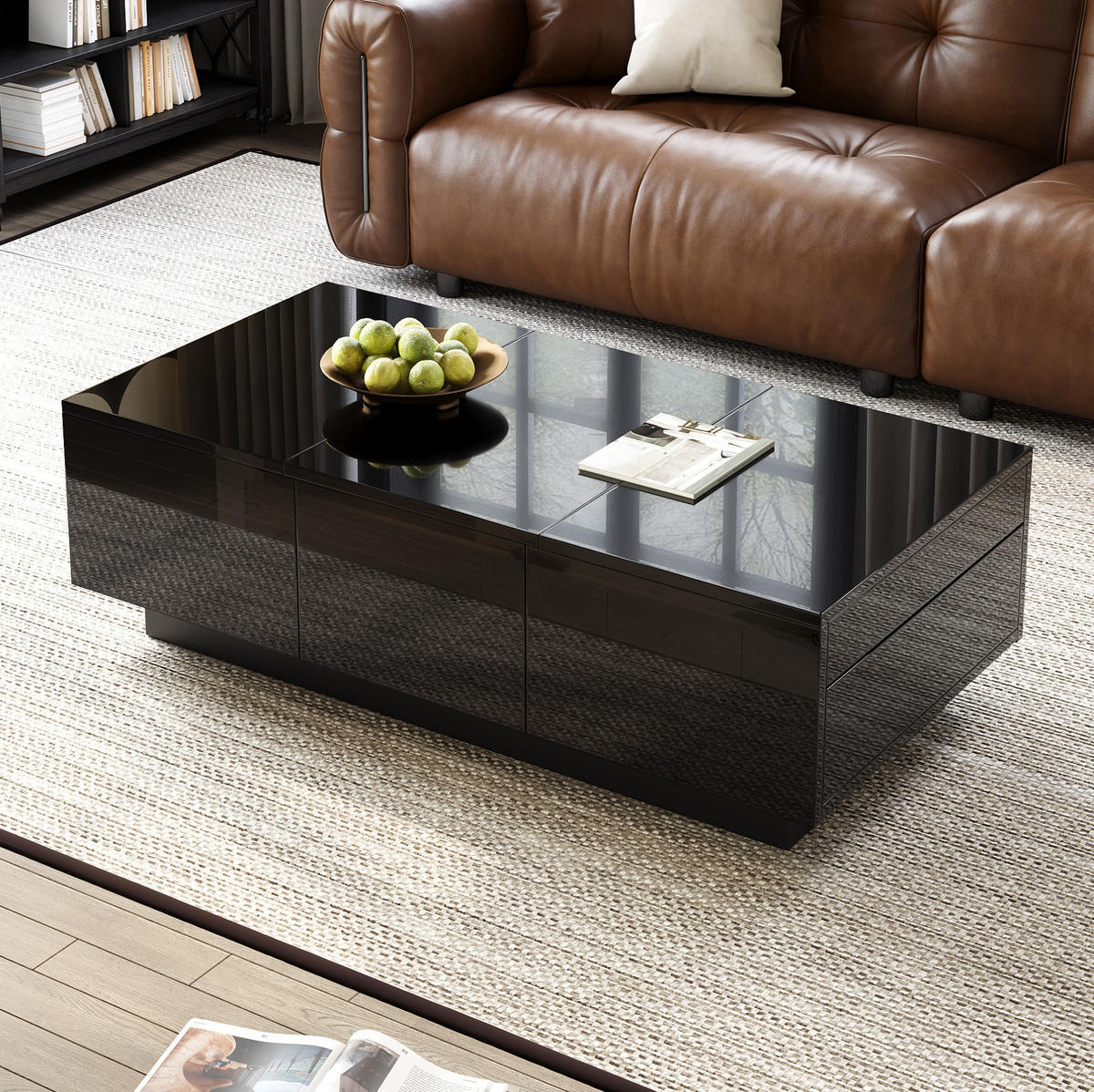 COUCHTISCH aus Spanplatte 100x50x23 cm Schwarz mit Schiebefächern und 2 Schubladen - Schwarz, Holzwerkstoff (100/50/23.5cm) - IVMEU