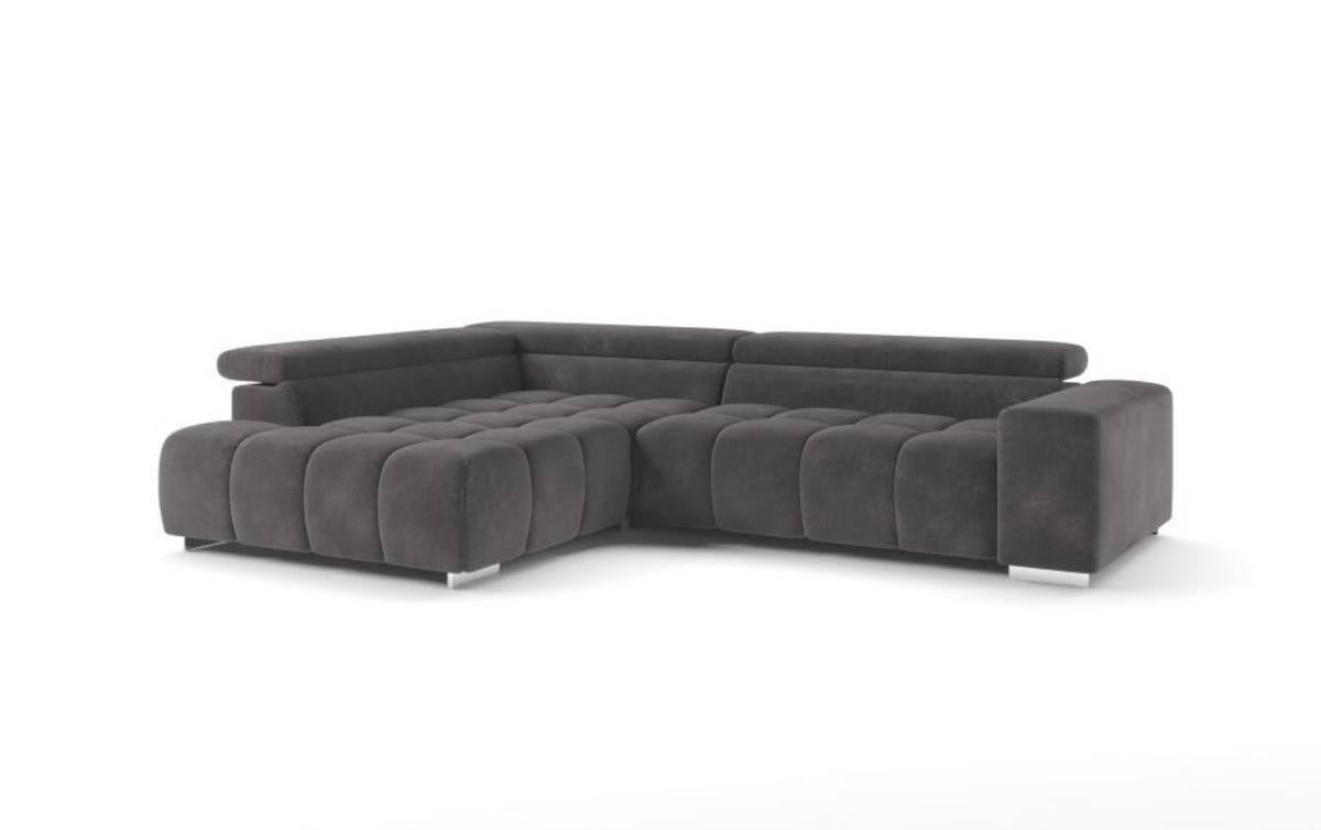 ECKSOFA mit verstellbaren Kopflehnen, Nosagfederung - Chromfarben/Dunkelgrau, Textil/Metall (310/225cm) - Cotta