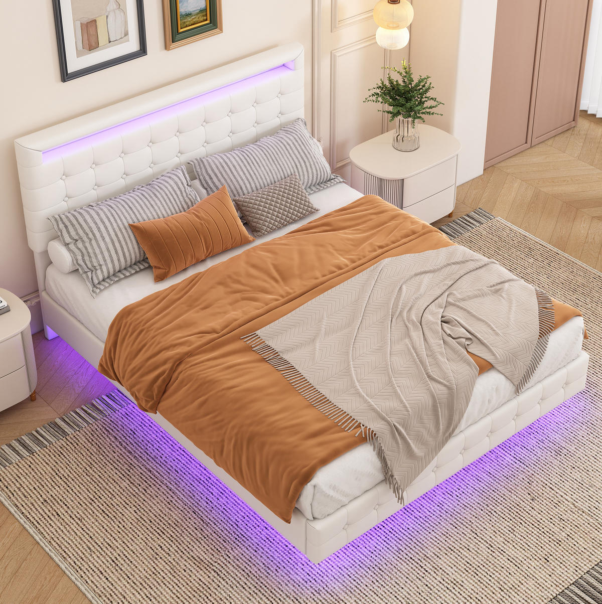 POLSTERBETT mit LED-Beleuchtung 140/200 cm in Weiß mit verstellbarem Kopfteil - Weiß, Leder (140/200cm) - BEAOK