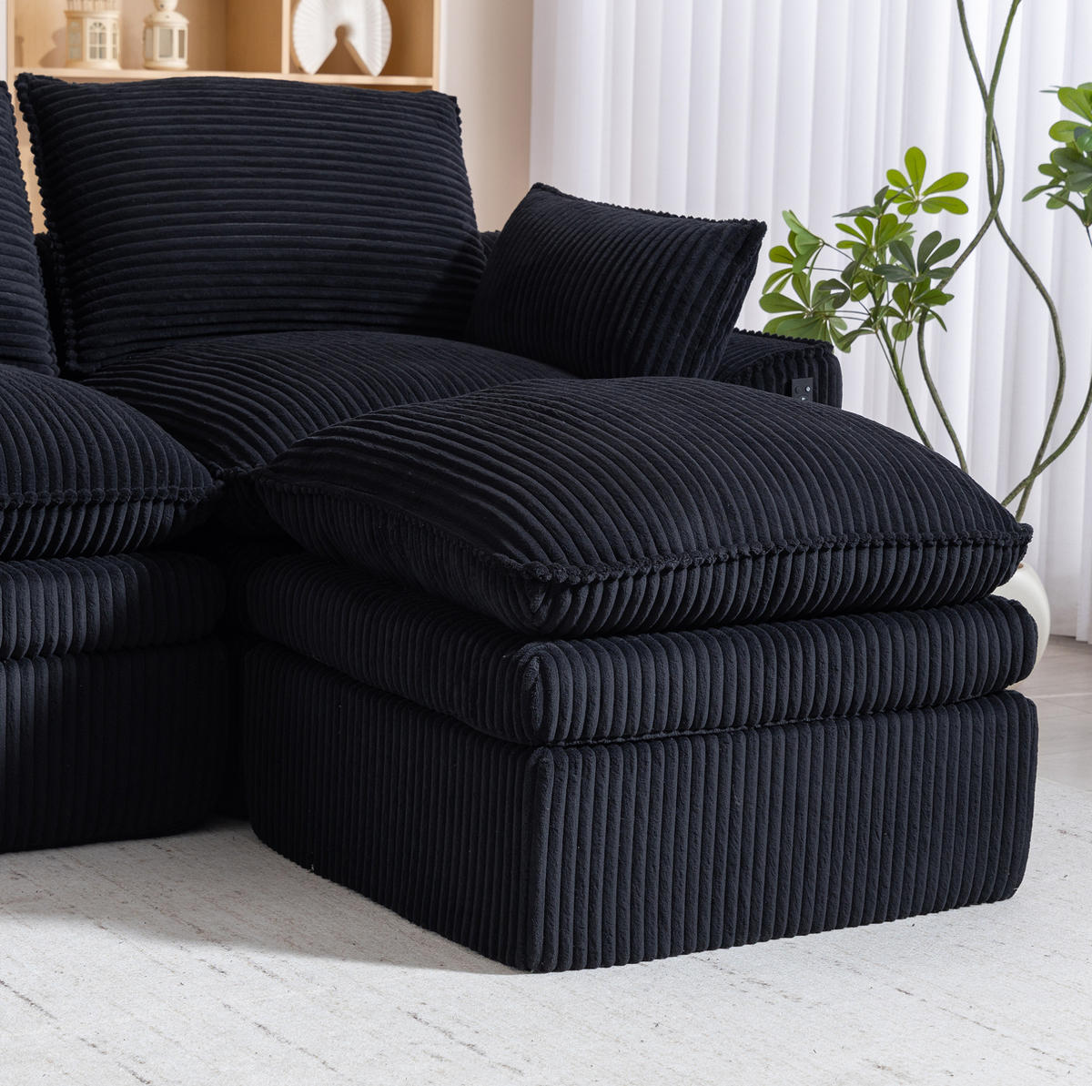 SOFA modular mit Hocker ca. 263 x 167 x 85 cm Cord Schwarz - Schwarz, Kunststoff (167/263cm) - Meubliv